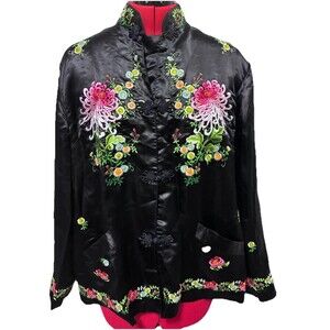 Golden Bee Vintage Black Floral Kimono Size 42 Silk Blend
